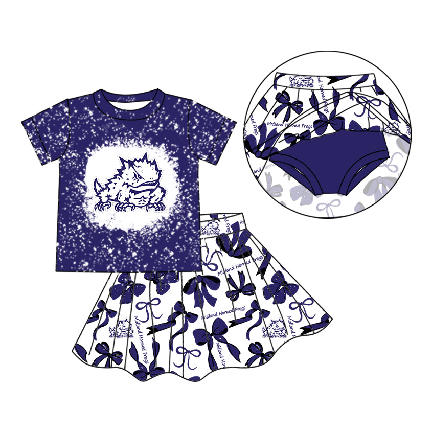 MOQ 5 pcs frog bleached top skorts kids girls team outfits