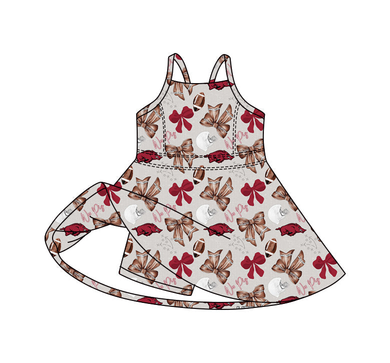 MOQ 5 pcs straps football hogs bows girls team athletic dress
