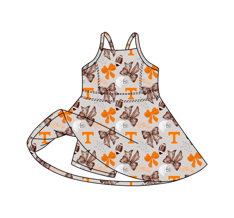 MOQ 5 pcs straps football T bows girls team athletic dress