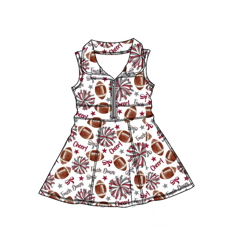 MOQ 5 pcs sleeveless football red grey bows girls team athletic dress