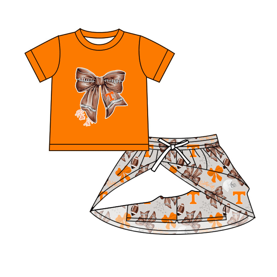 MOQ 5 pcs T football bow top skirt girls team outfits