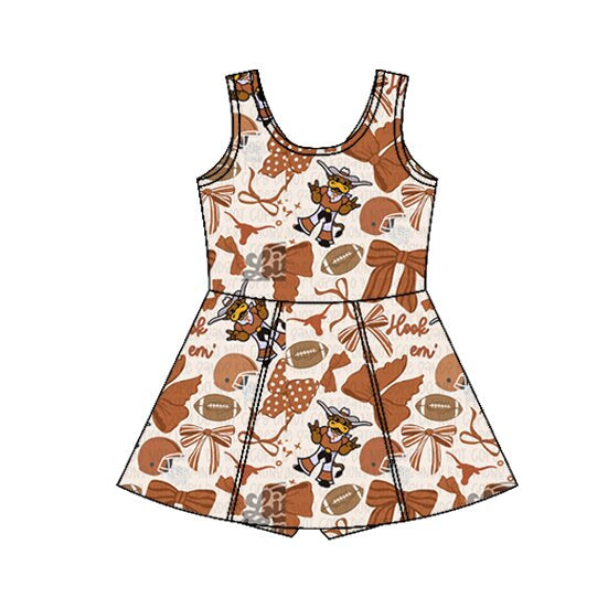 MOQ 5 pcs sleeveless bull skull bow girls team athletic dress