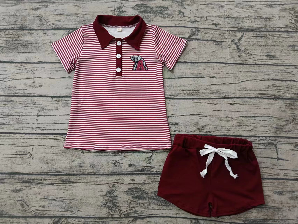 MOQ 3 pcs A elephpant stripe polo shirt shorts boy team clothes