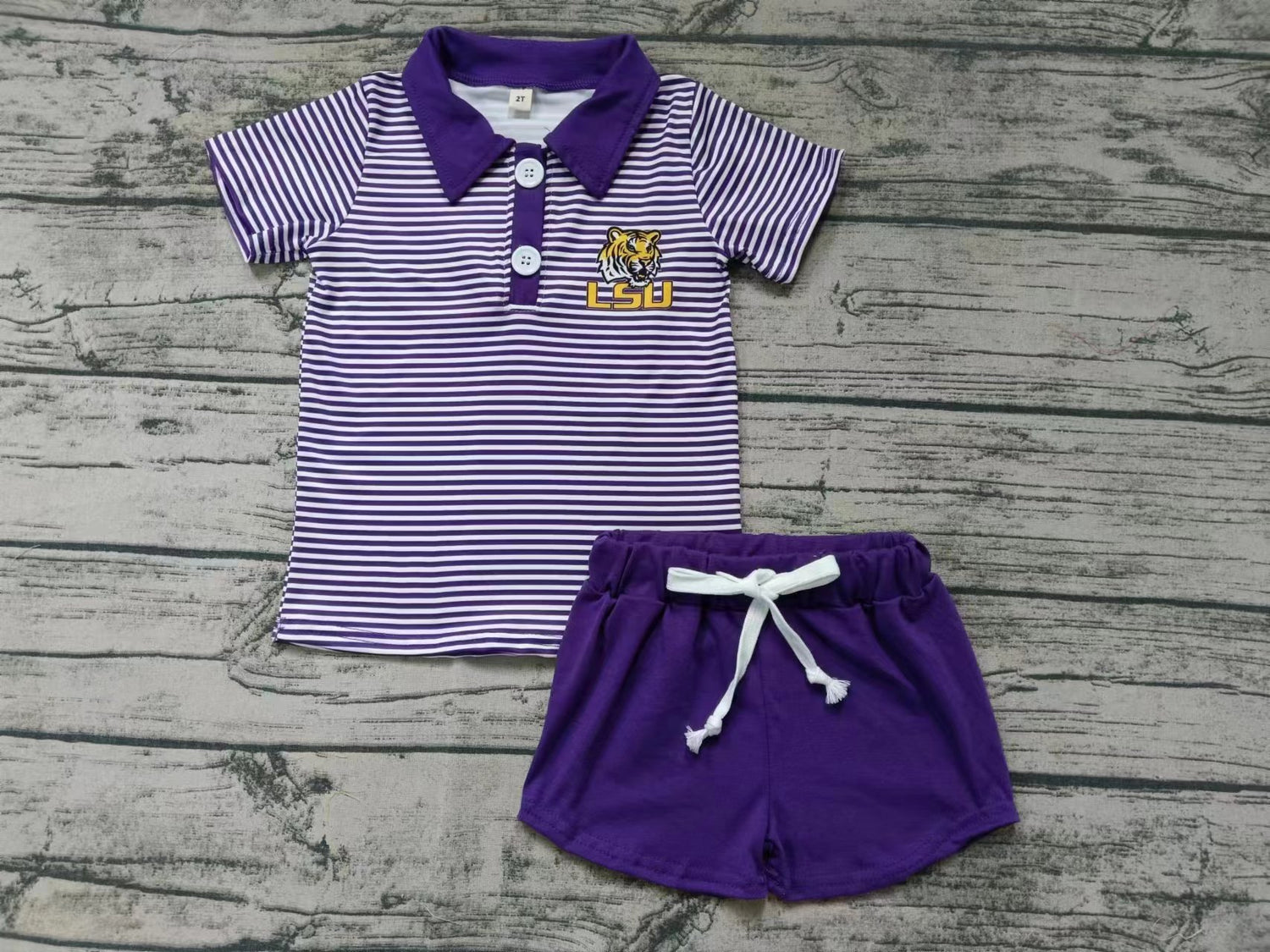 MOQ 3 pcs purple tiger stripe polo shirt shorts boy team clothes