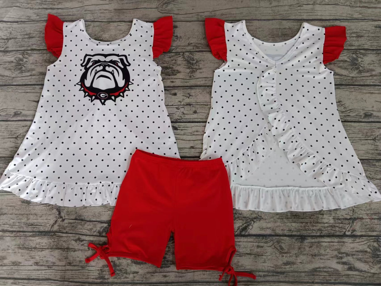 MOQ 3 pcs dog polka dots shirt shorts girls team clothes