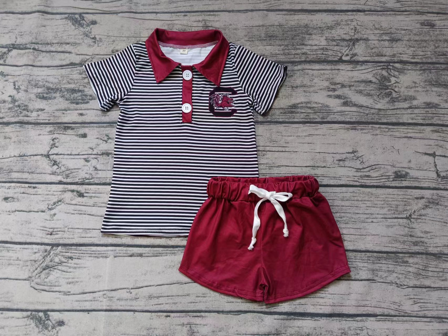 MOQ 3 pcs stripe polo shirt shorts boy team clothes
