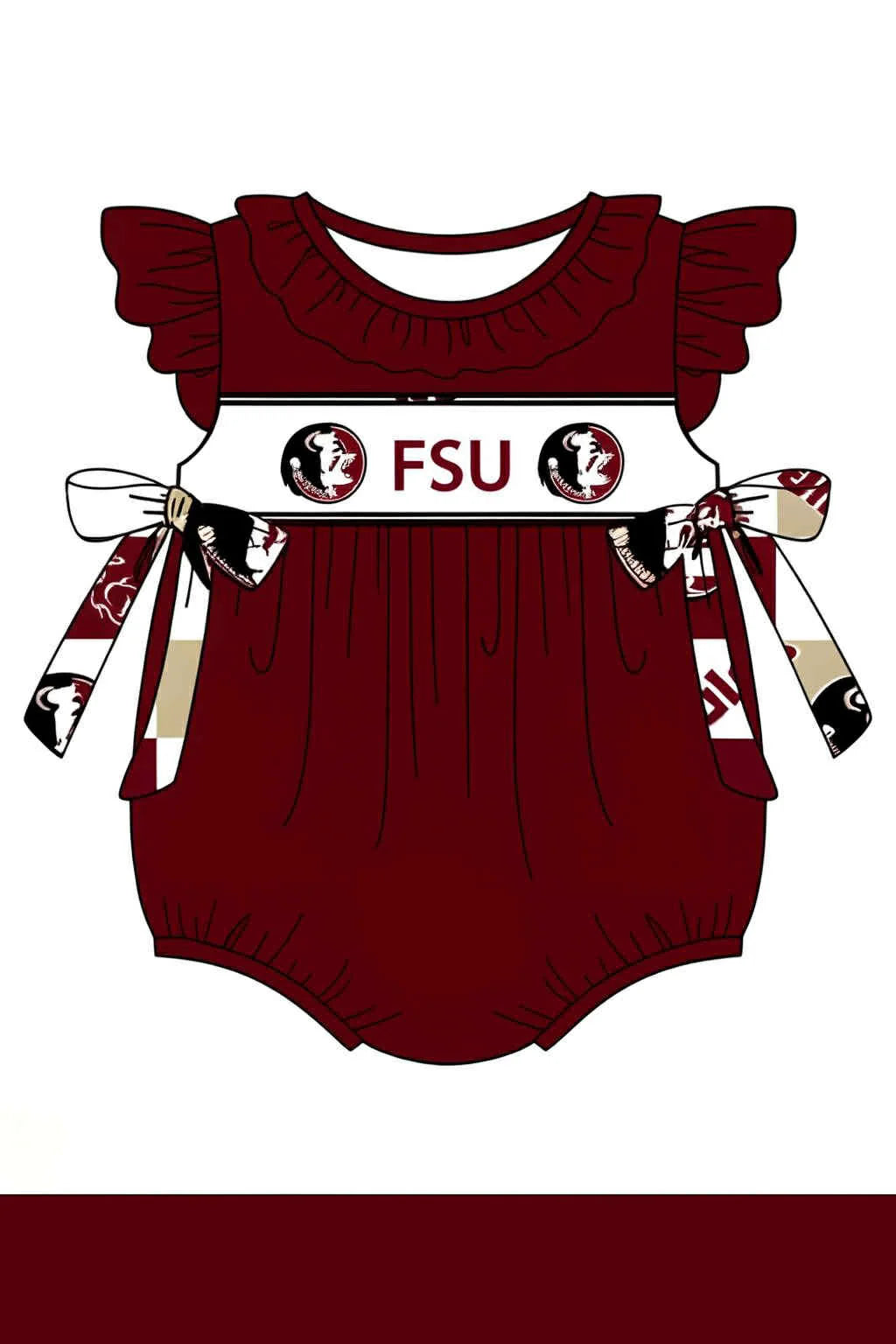 MOQ 3 pcs flutter sleeves F S U maroon baby girl team romper