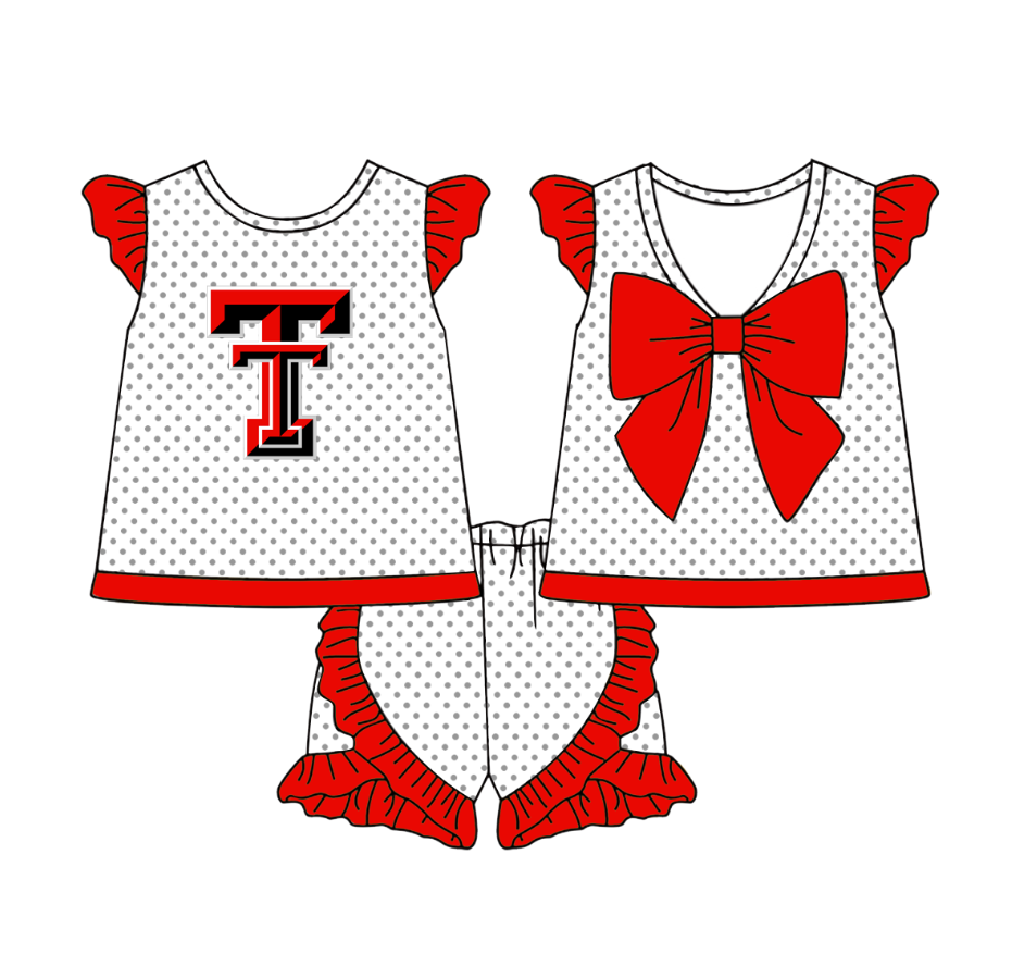 Deadline July 17 2025 T red polka dots bow kids girls team clothes