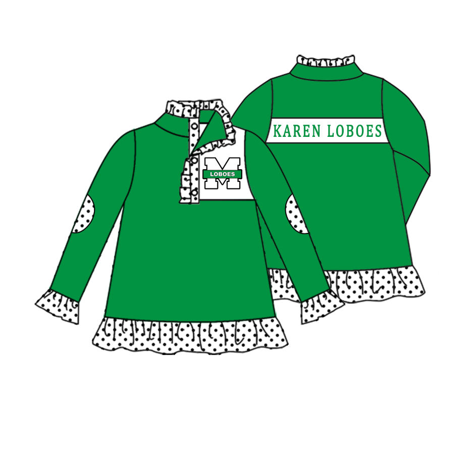 Deadline July 17 2025 M green long sleeves polka dots girls team pullover
