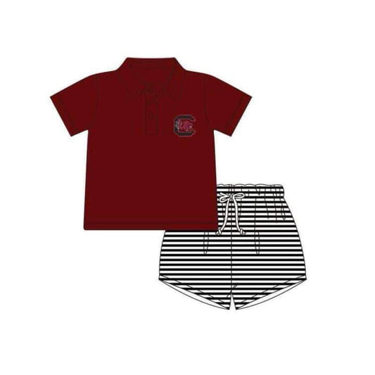 Deadline April 28 C maroon polo shirt stripe shorts boys team set