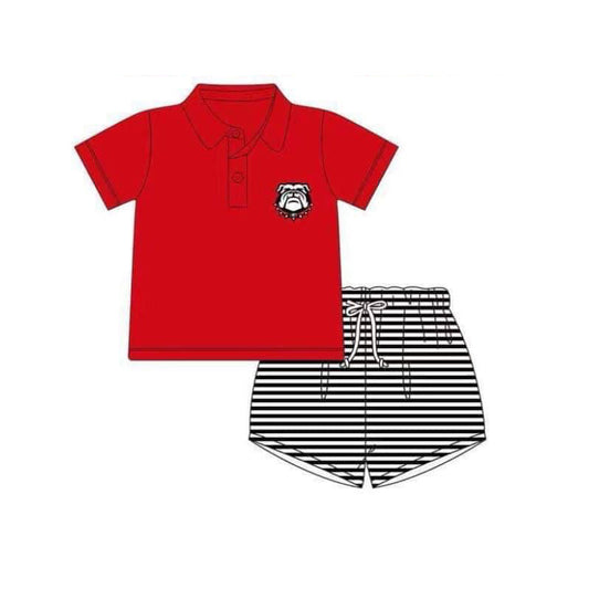 Deadline April 28 G red polo shirt stripe shorts boys team set