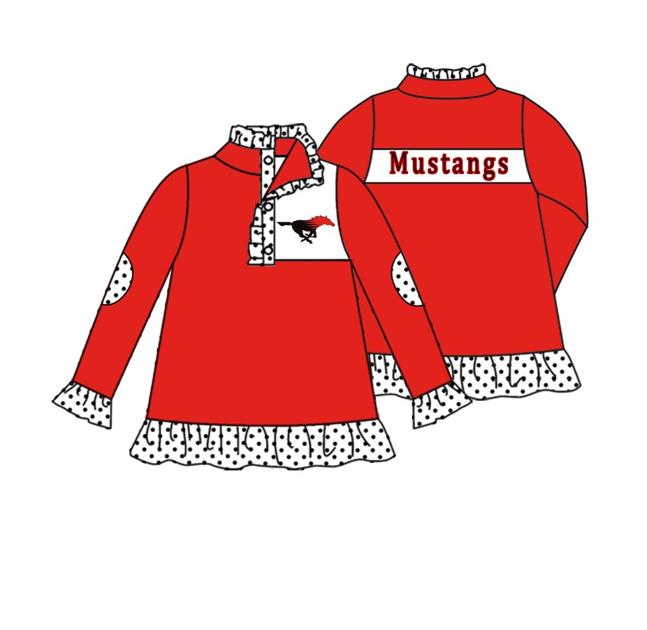 Deadline July 17 2025 mustangs red long sleeves polka dots girls team pullover