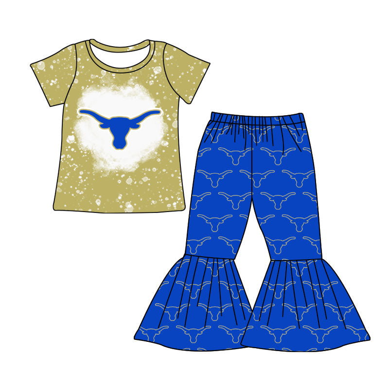 MOQ 5 bleached top blue bell bottom pants girls team outfits