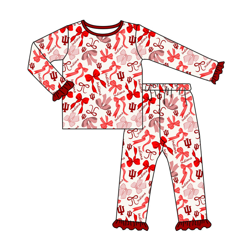 MOQ 3 Long sleeves I red bow kids girls team pajamas