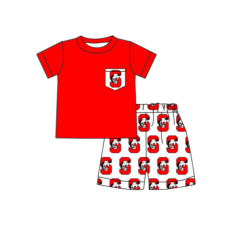MOQ 5 pcs short sleeves top red S shorts boys team clothes