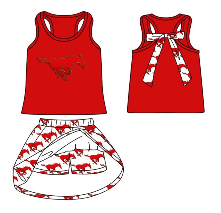 Deadline July 15 2025 red horse sleeveless bow top skirt girls team clothes