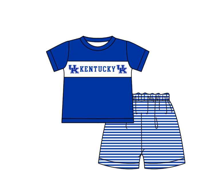 MOQ 5 pcs blue short sleeves UK top stripe shorts boys team outfit