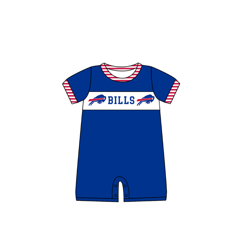 MOQ 5 pcs blue short sleeves BILLS baby boys team romper
