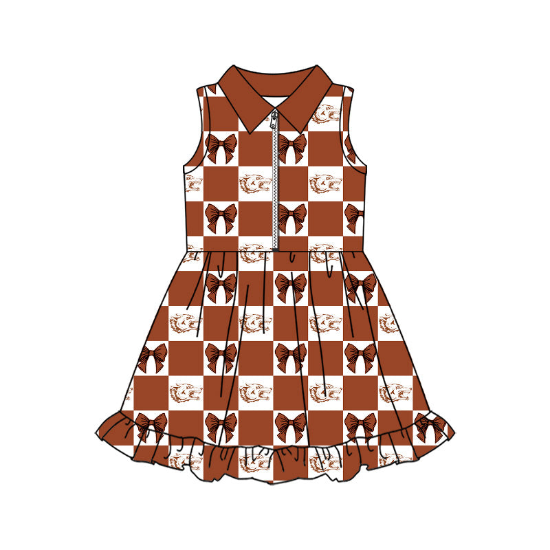MOQ 5 pcs sleeveless wolf plaid bow girls team athletic dress