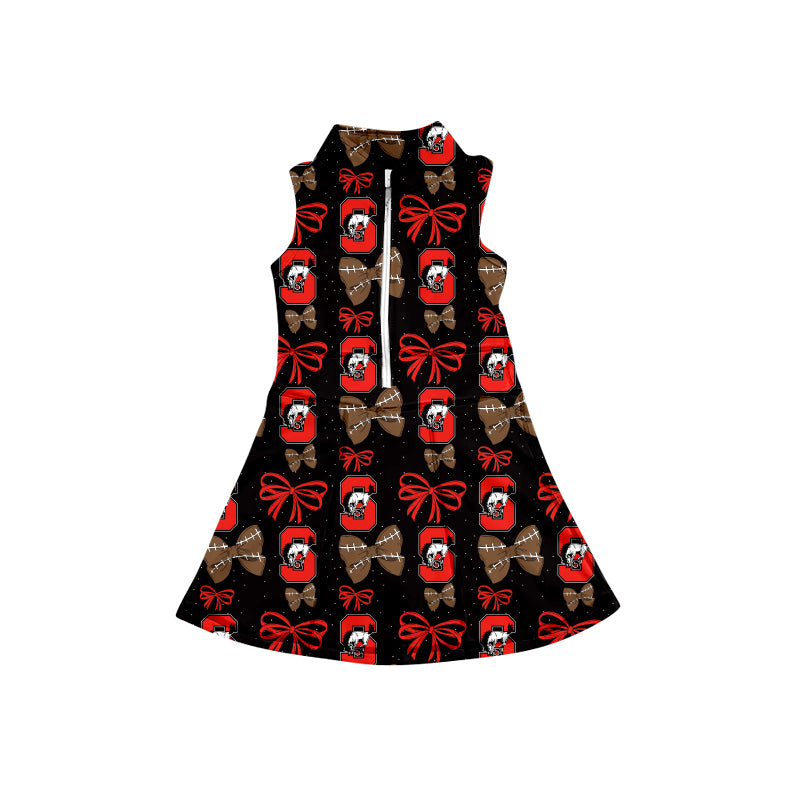 MOQ 5 pcs sleeveless red S football bow girls team athletic dress