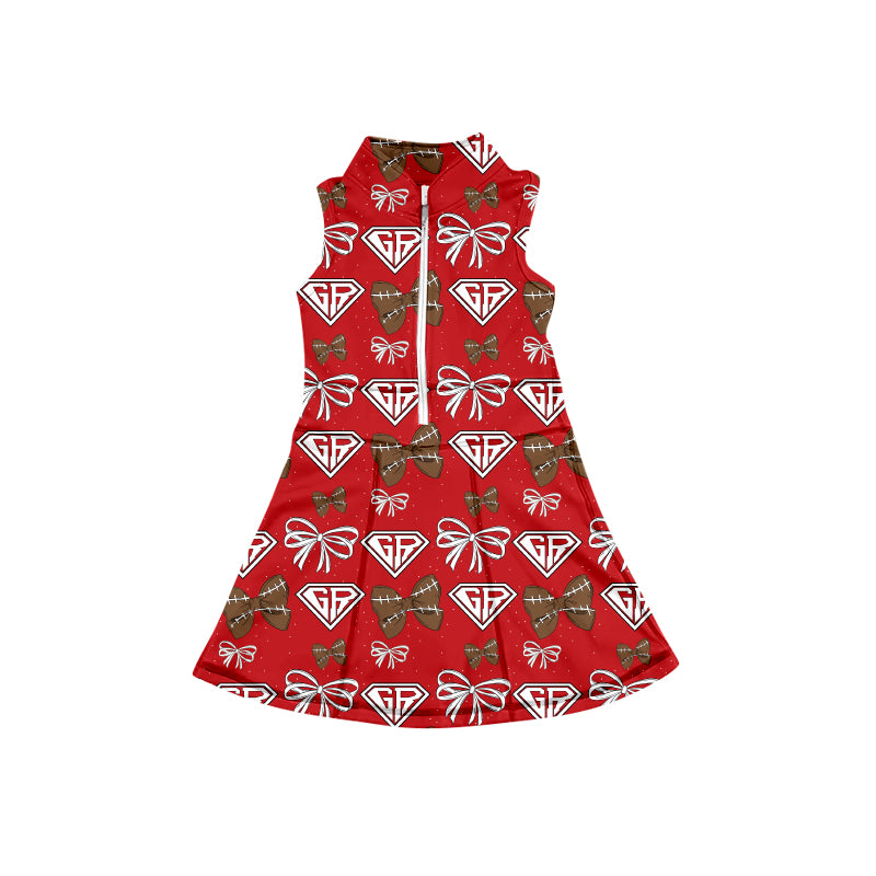 MOQ 5 pcs sleeveless red G R football bow girls team athletic dress