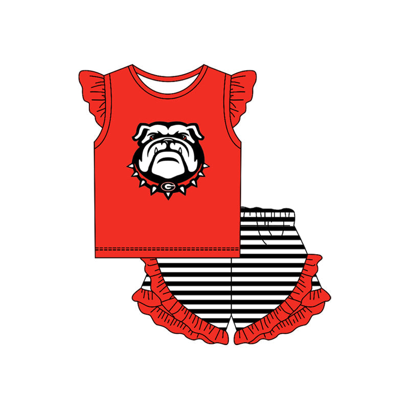 MOQ 5 pcs red dog G top stripe shorts girls team outfits