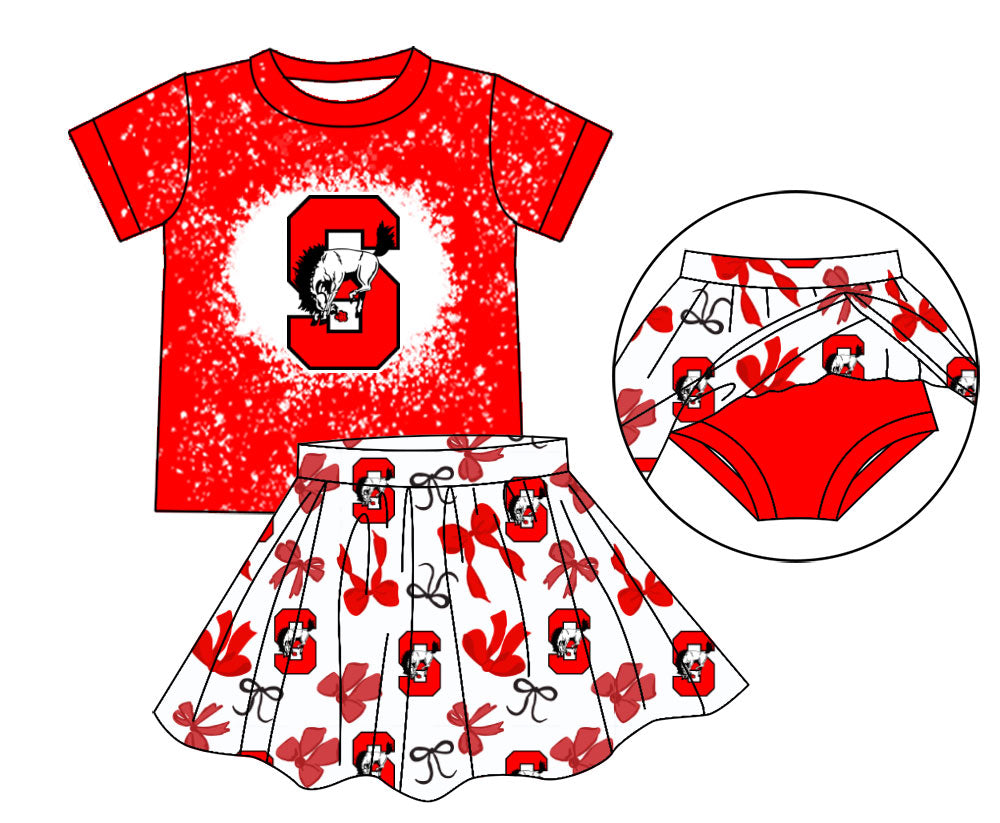 MOQ 5 pcs red S bleached top skorts kids girls team outfits