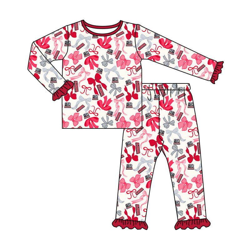 MOQ 3 Long sleeves elephant A red yellow bow kids girls team pajamas