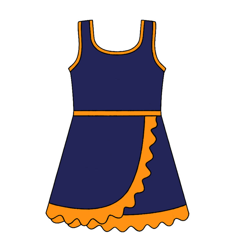 Sleeveless navy scallop team girls athletic dresses