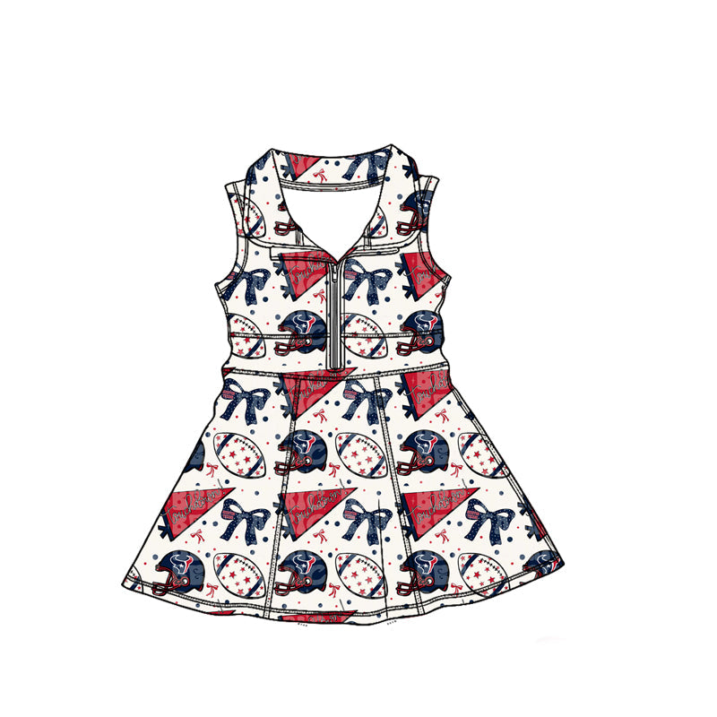 MOQ 5 pcs red blue stars bow girls zipper team athletic dress