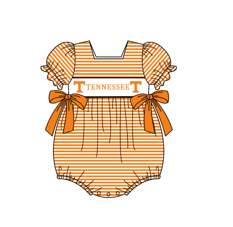 MOQ 5 pcs orange stripe short sleeves T baby girls team romper