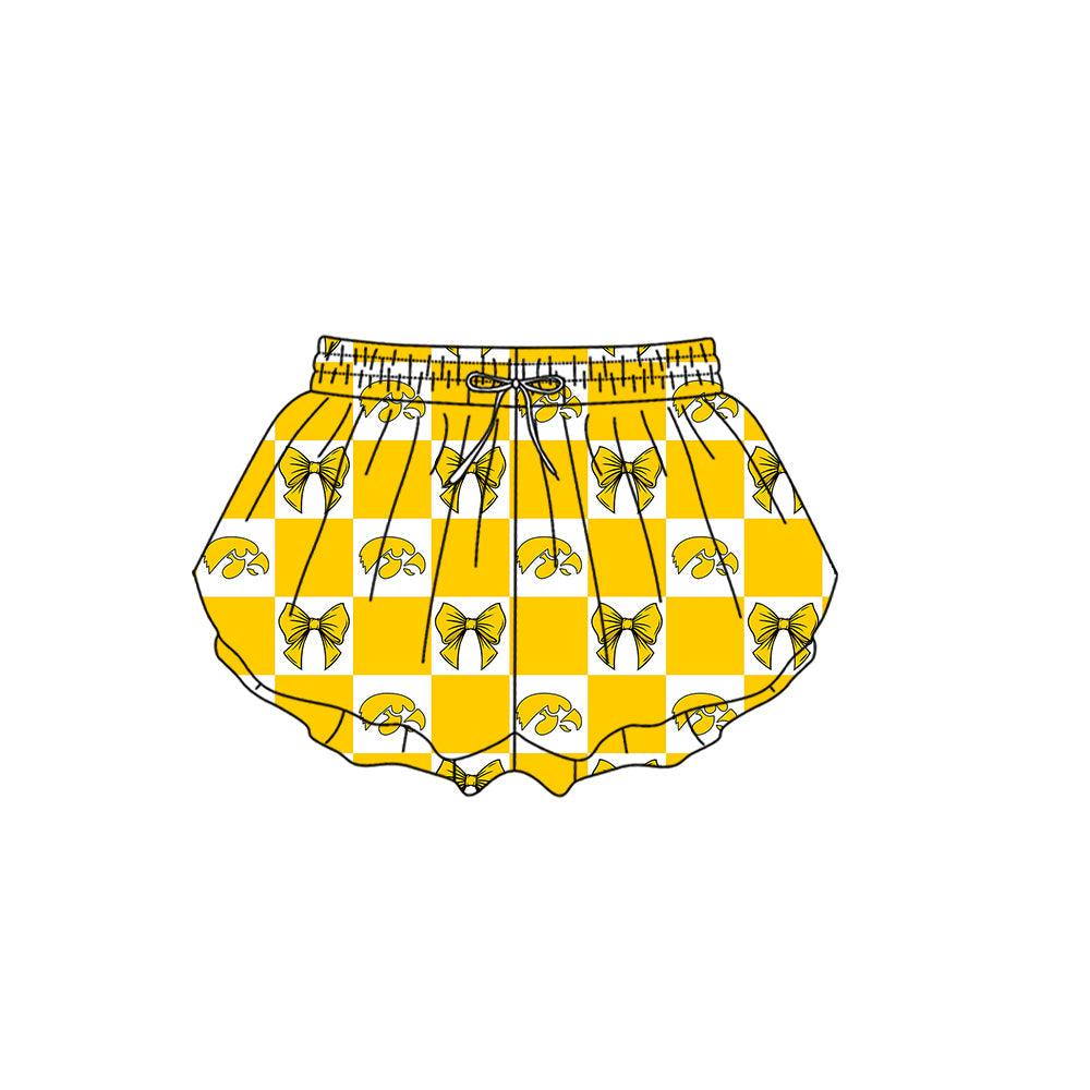 MOQ 5 pcs Plaid bow yellow kids girls team active summer shorts
