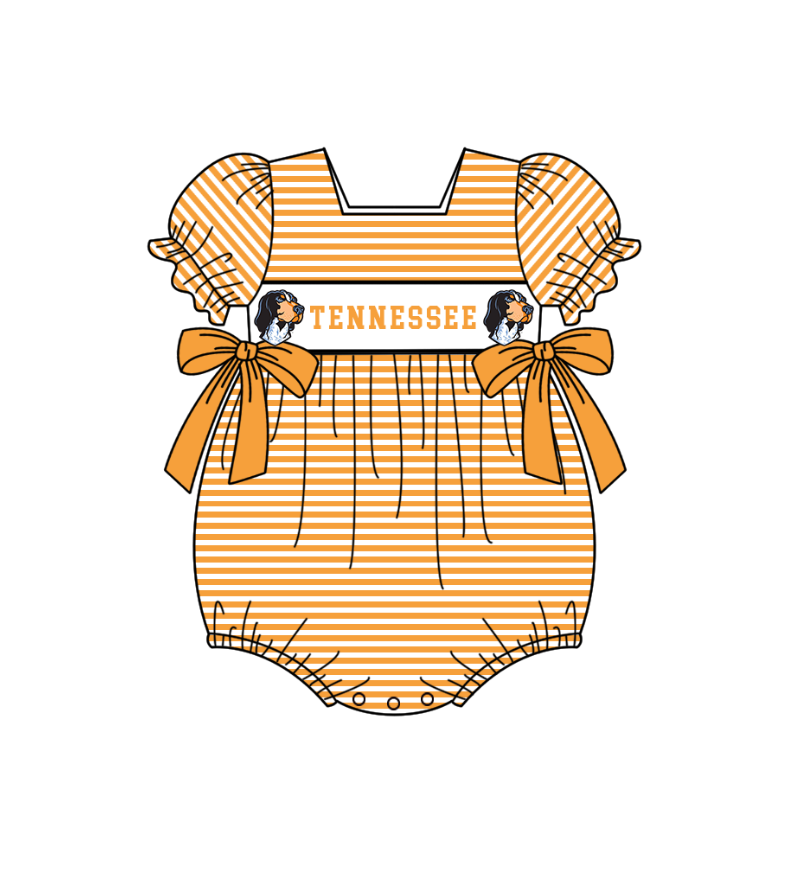 MOQ 5 pcs orange stripe short sleeves T baby girls team romper