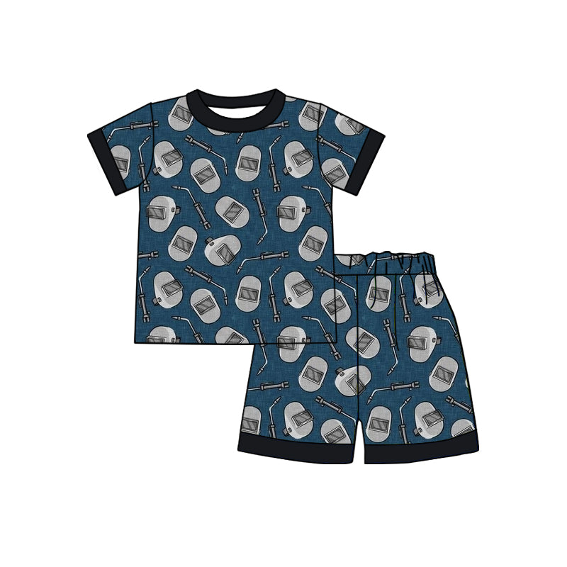 MOQ 3 pcs welder blue short sleeves kids boys pajamas