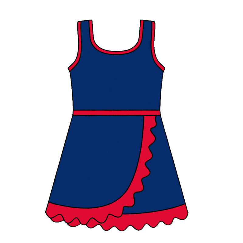 Sleeveless blue red scallop team kids girls athletic dress