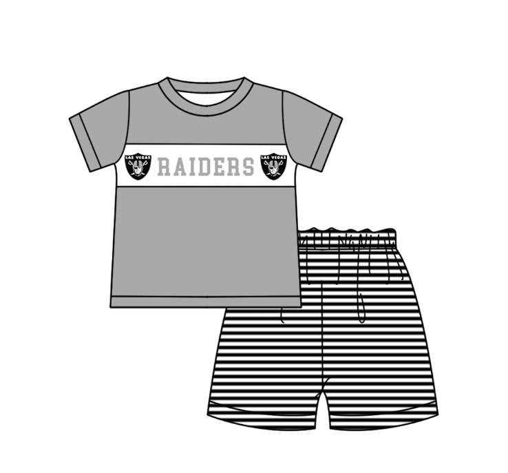 MOQ 5 pcs gray short sleeves top black stripe shorts boys team outfit