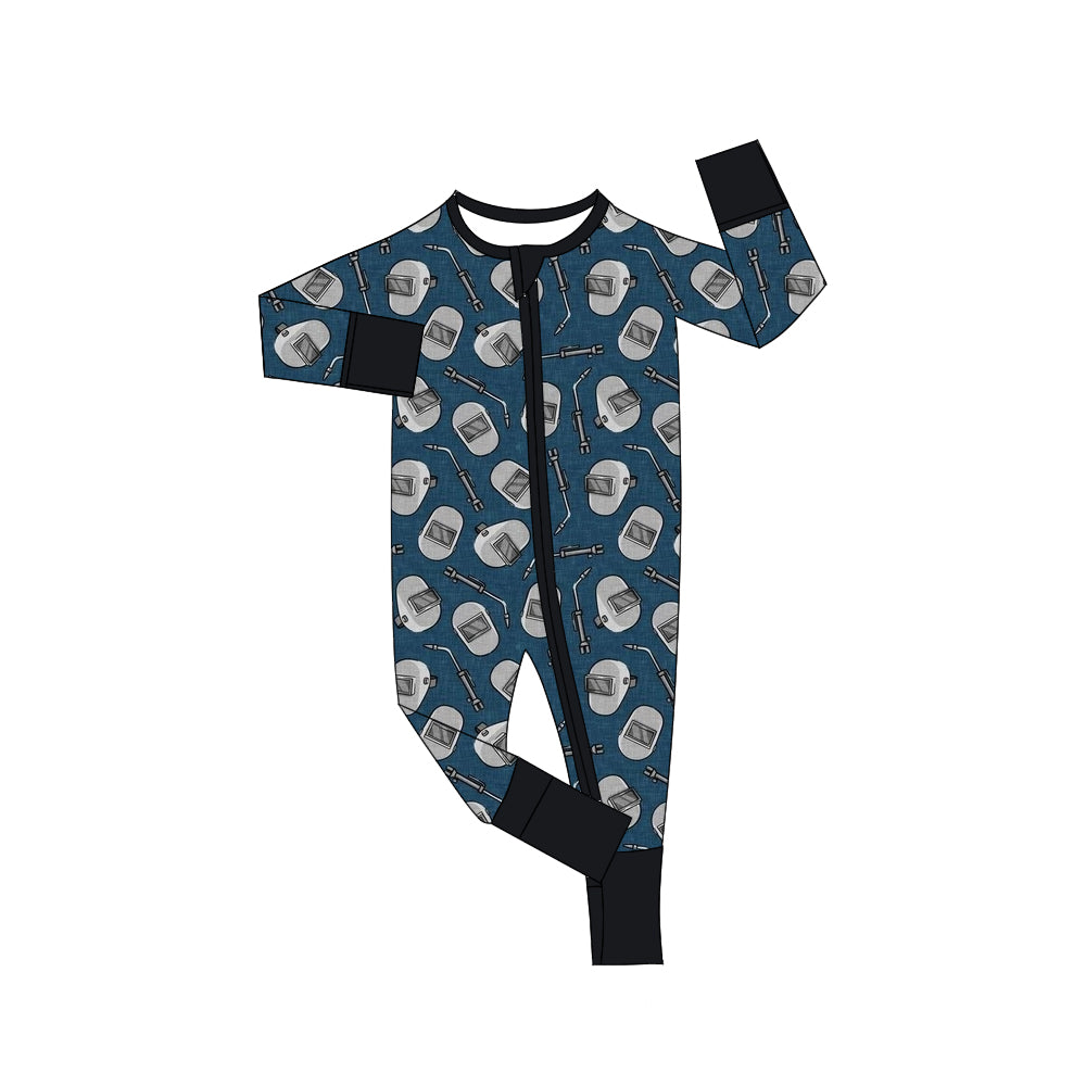 MOQ 3 pcs long sleeves welder baby kids zipper romper