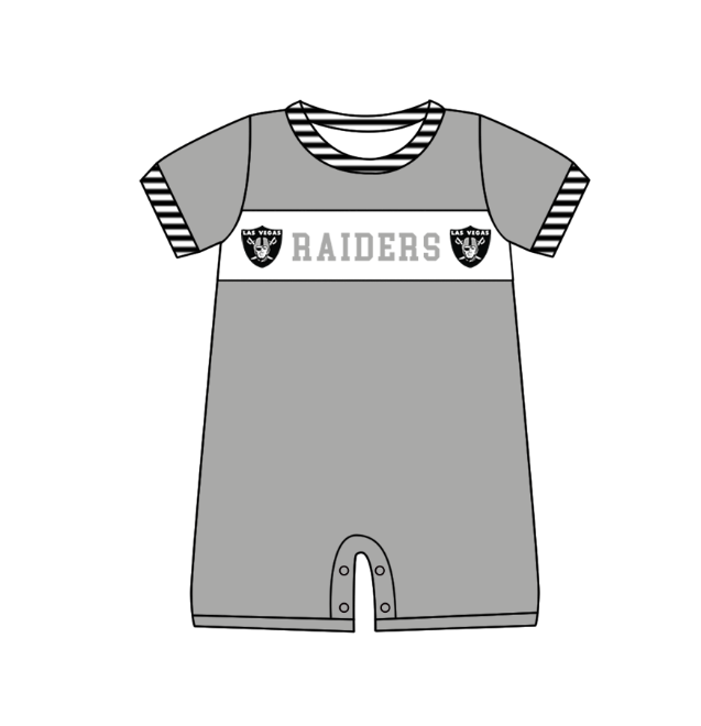 MOQ 5 pcs gray short sleeves RAIDERS baby boys team romper