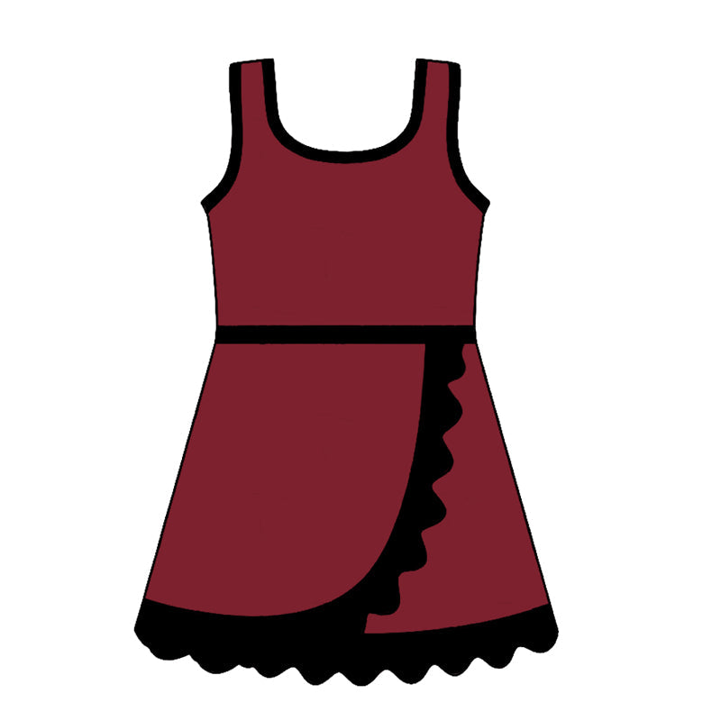 Sleeveless maroon black scallop kids girls team athletic dress