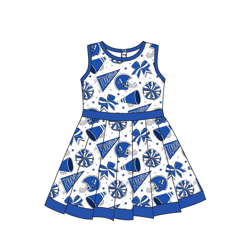 MOQ 5 pcs blue bow touchdown cheer girls team athletic dress