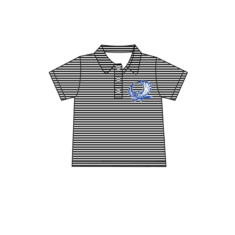 MOQ 3 pcs short sleeves black stripe blue owl boys team polo shirt