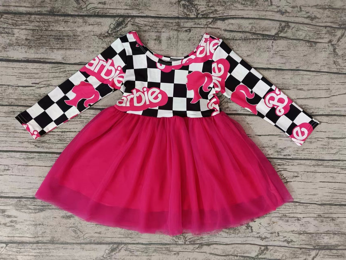 MOQ 5 long sleeves plaid party girls tulle dress