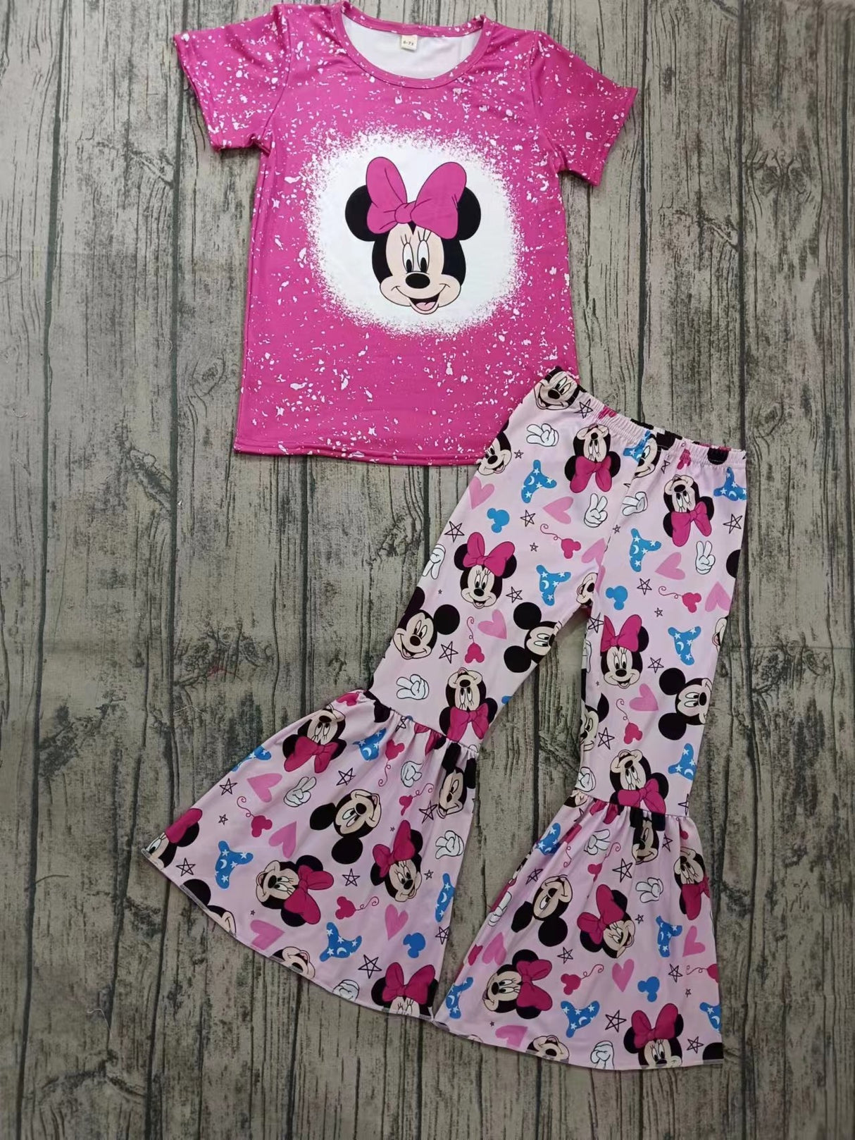 MOQ 3 pcs bleached mouse top pants kids girls clothing