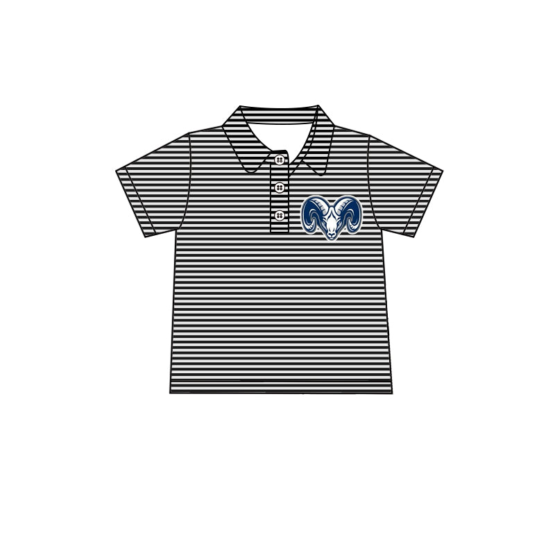 MOQ 3 pcs short sleeves black stripe blue rams boys team polo shirt