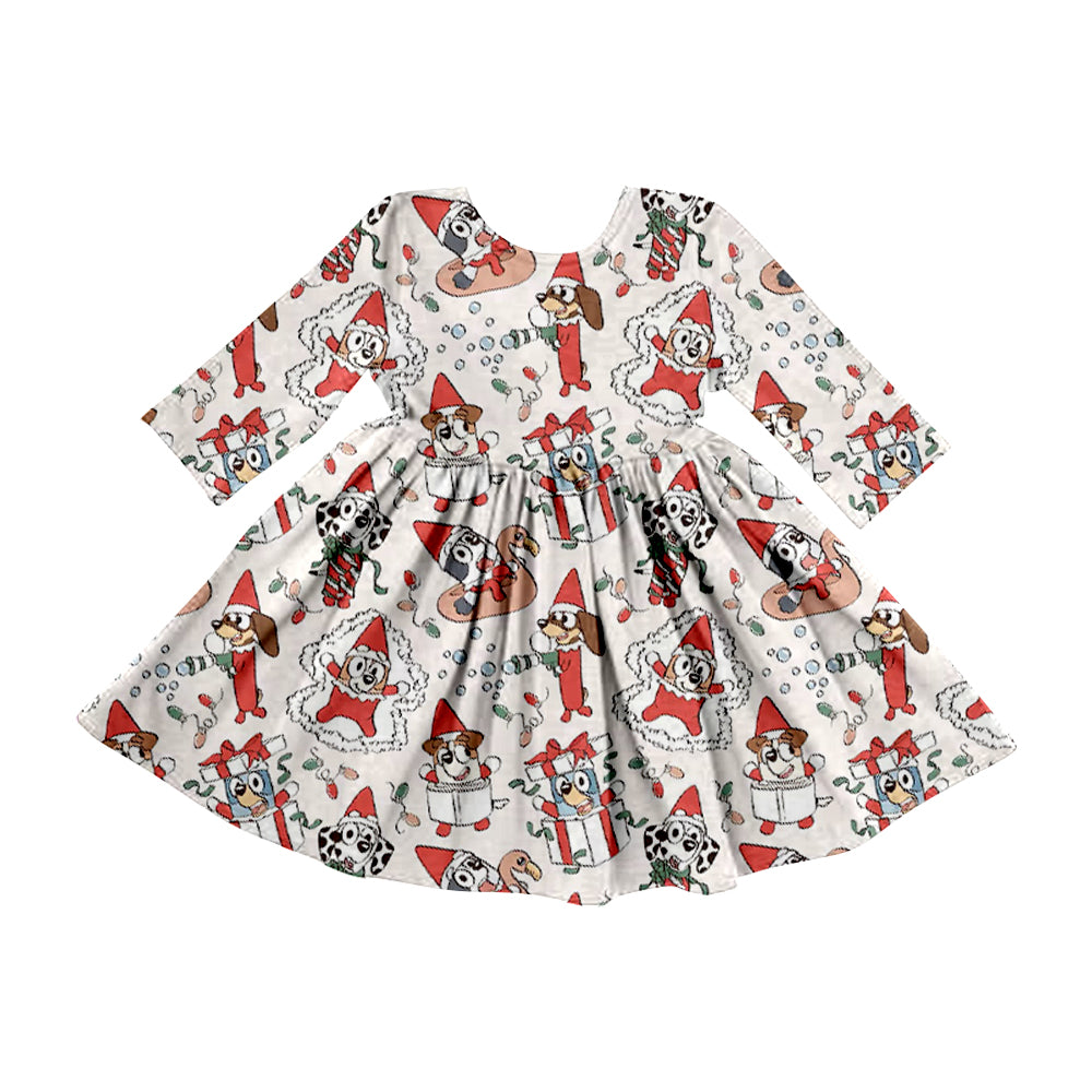 MOQ 5 red dog gift long sleeves kids girls Christmas dress