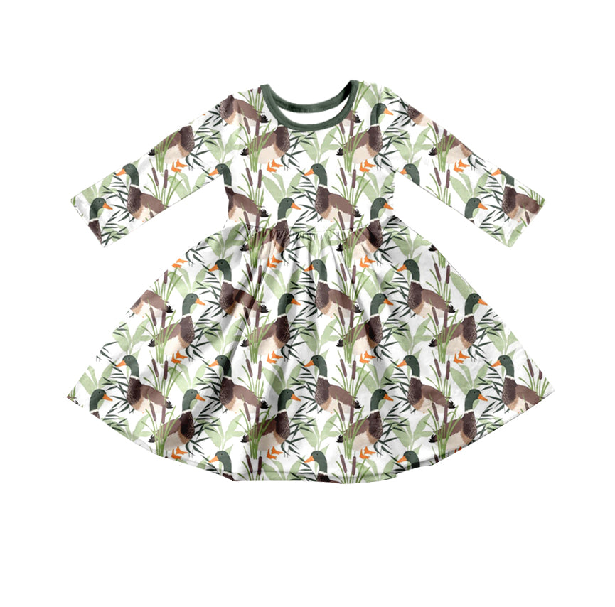 MOQ 5 duck long sleeves kids girls hunting dress