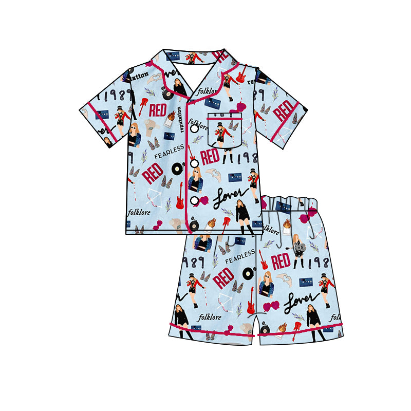MOQ 3 Red fearless guitar singer kids summer pajamas