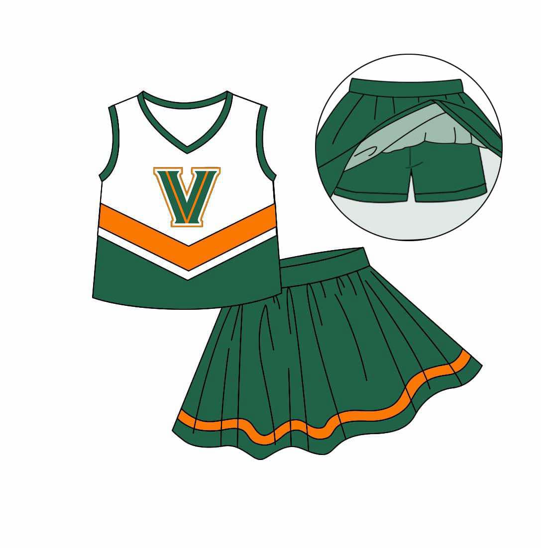 Deadline Feb 20 sleeveless V top green skirt girls team outfits