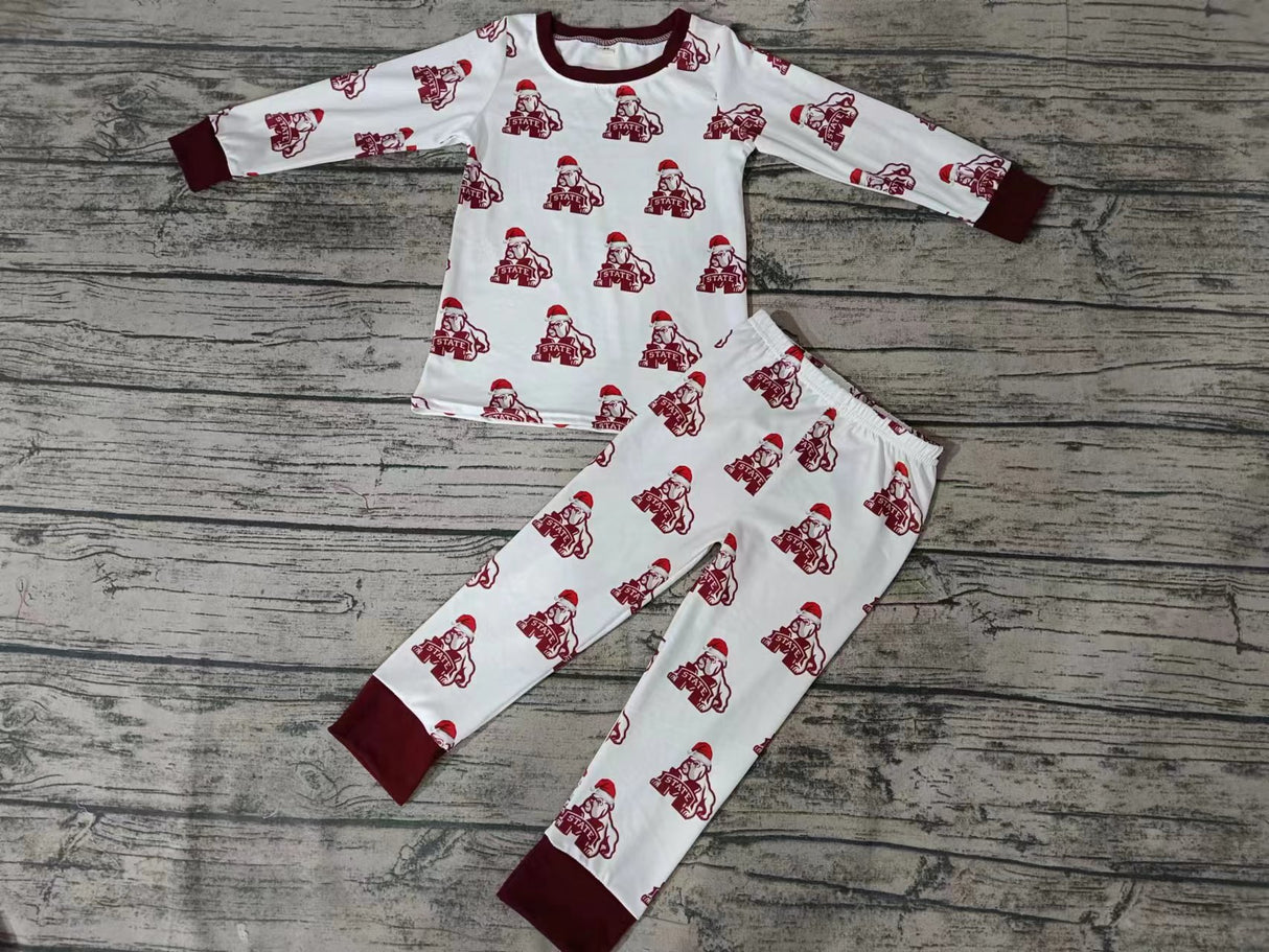 MOQ 3 pcs maroon Christmas hat kids team pajamas