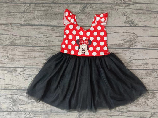 MOQ 5 Flutter sleeves polka dots mouse girls tulle dress